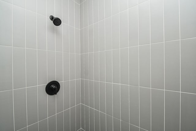 interior details with a tile shower