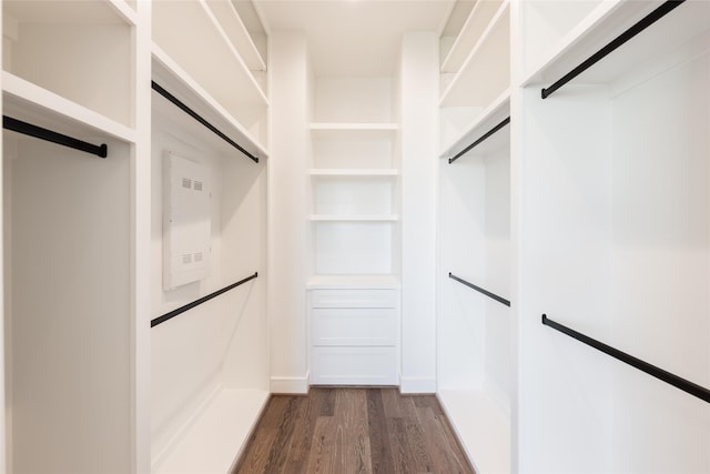 walk in closet featuring dark wood-type flooring