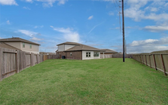 view of yard featuring central AC unit and a fenced backyard