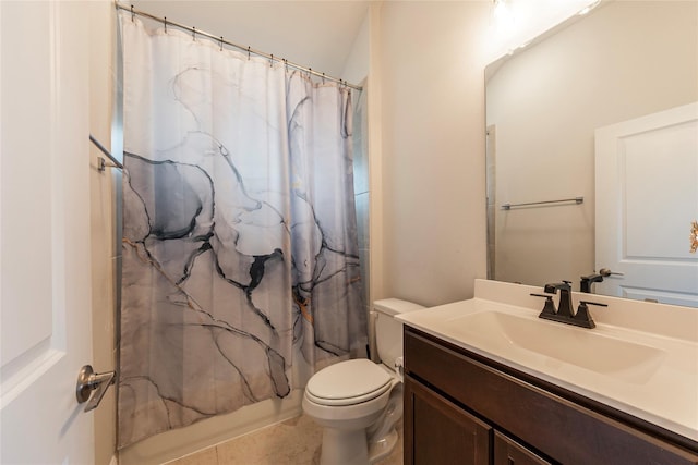 bathroom featuring vanity, toilet, and shower / bathtub combination with curtain