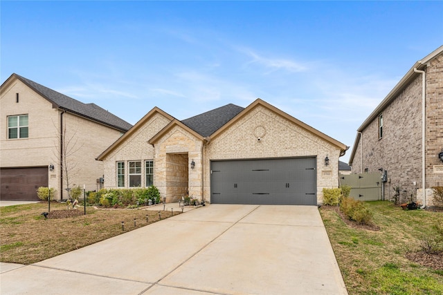 view of front of property featuring concrete driveway, brick siding, and a garage