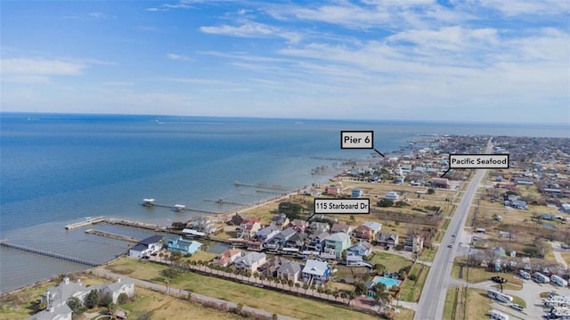 aerial view featuring a water view