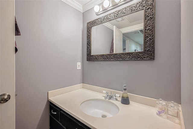 bathroom featuring vanity and crown molding