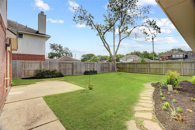 view of yard featuring a fenced backyard and a patio