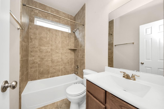 full bath with tile patterned floors, vanity, toilet, and  shower combination