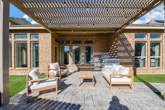 view of patio / terrace featuring an outdoor hangout area and a pergola