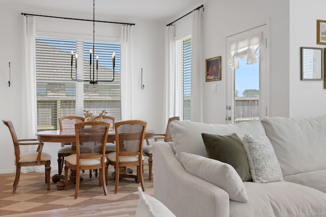 dining room with an inviting chandelier