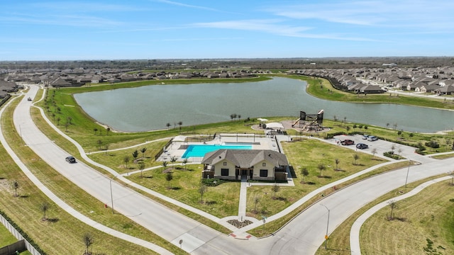 aerial view with a water view