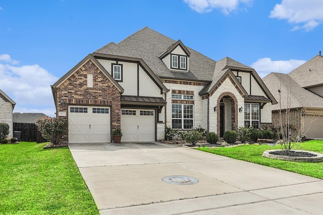 13603 Sandford Meadow Ln, Cypress, TX 77429 - view of front of house with stone siding, concrete driveway, a standing seam roof, stucco siding, and a shingled roof