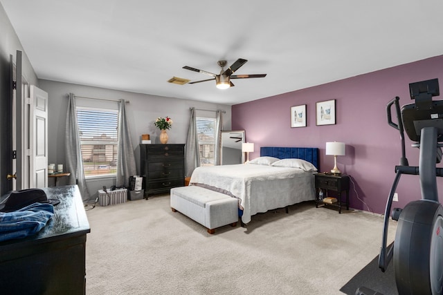 bedroom with carpet flooring and ceiling fan