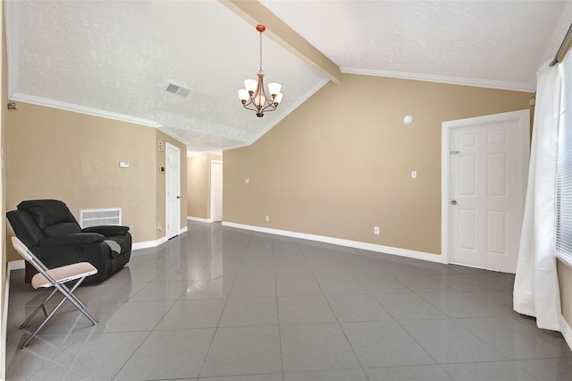 8639 Pearl Point St, Houston, TX 77044 - unfurnished room with a chandelier, tile patterned flooring, crown molding, and a textured ceiling