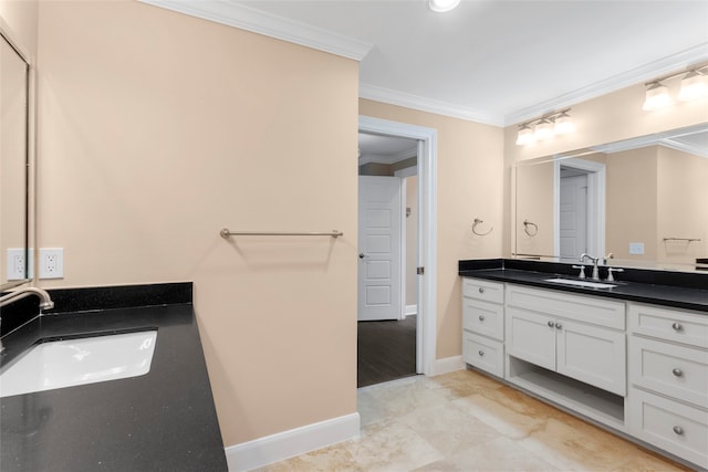 148 Sugarberry Cir, Houston, TX 77024 - bathroom featuring baseboards, ornamental molding, and vanity