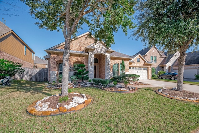 view of front of home with brick siding, concrete driveway, and an attached garage