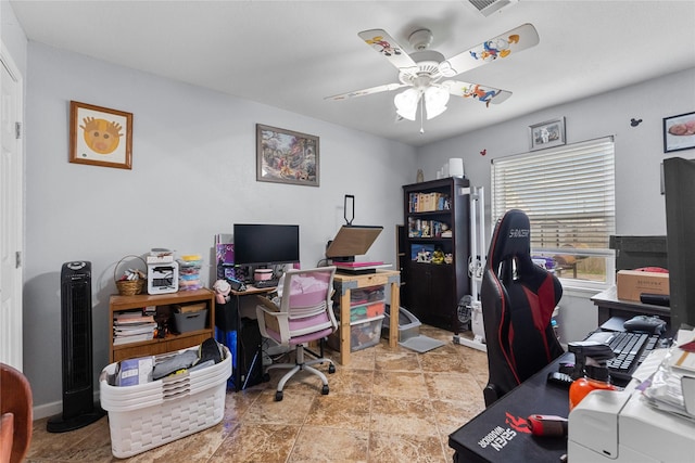 office area featuring a ceiling fan