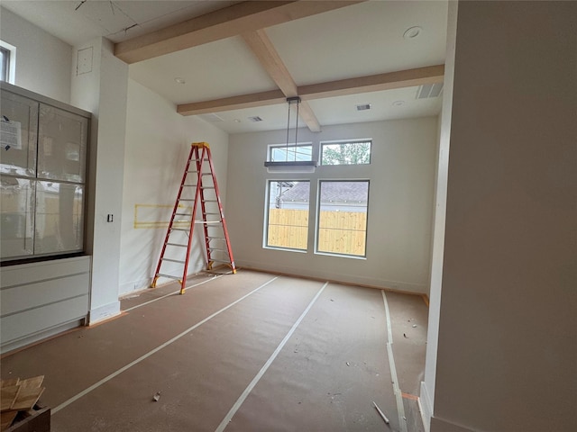 710 E 18th St, Houston, TX 77008 - empty room featuring beam ceiling, coffered ceiling, and baseboards