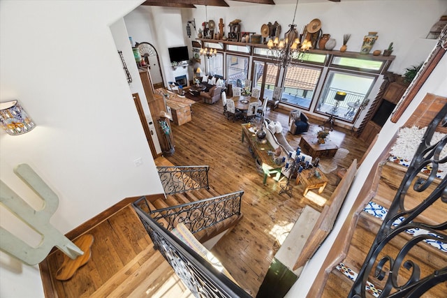 interior space featuring a chandelier and wood finished floors