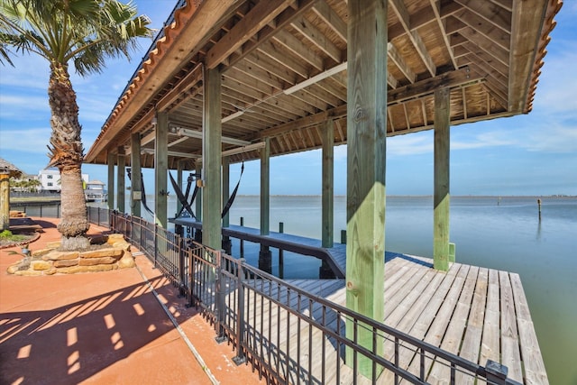 view of dock with a water view