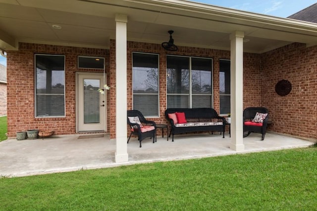 view of patio / terrace with an outdoor hangout area and a porch