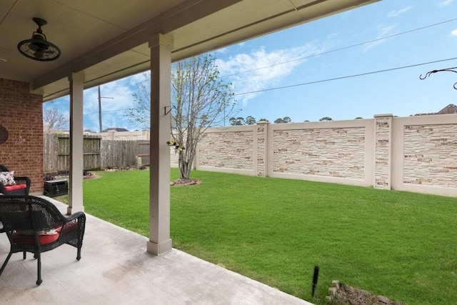 view of yard with a patio area and a fenced backyard