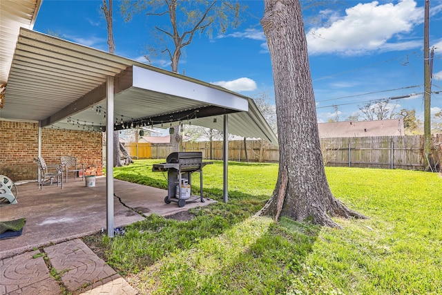 view of yard with a patio and a fenced backyard