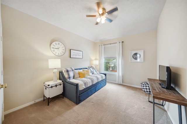 bedroom featuring baseboards, carpet, and ceiling fan