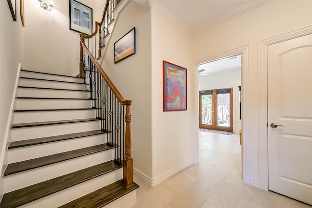 4303 Blossom St, Houston, TX 77007 - stairs featuring ornamental molding and baseboards