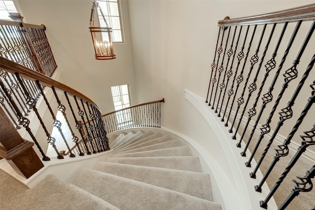 stairs with a high ceiling