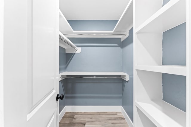 walk in closet with wood finished floors