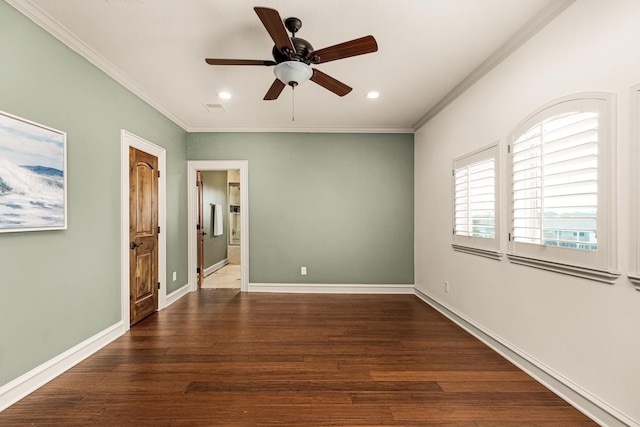 2220 Todville Rd, Seabrook, TX 77586 - unfurnished bedroom with visible vents, wood finished floors, recessed lighting, crown molding, and baseboards