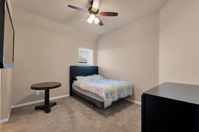 bedroom with baseboards, carpet, and a ceiling fan