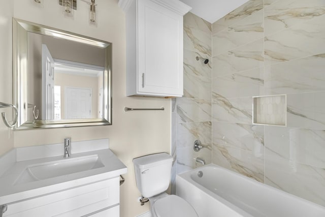 full bath with toilet, vanity, and shower / bath combination