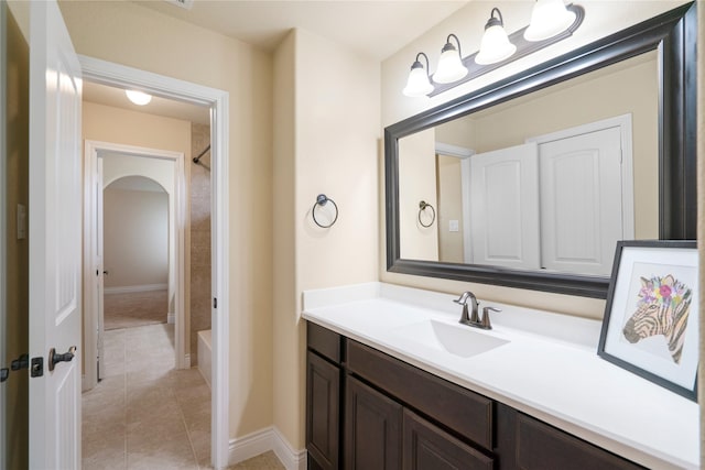 12530 Sharps Ln, Magnolia, TX 77354 - full bathroom with vanity, tile patterned flooring, shower / tub combination, and baseboards