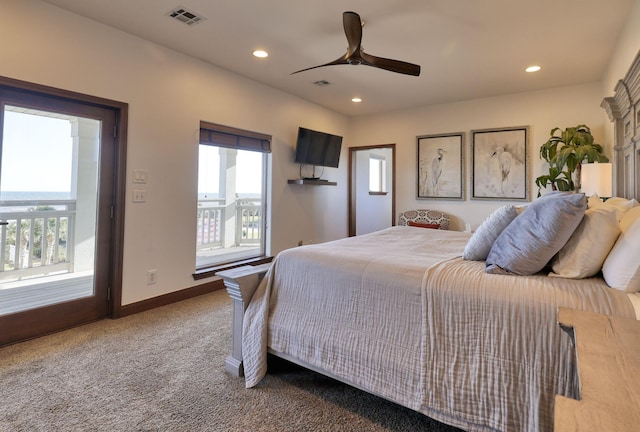 4206 Turks Pt, Galveston, TX 77554 - carpeted bedroom featuring a ceiling fan, recessed lighting, baseboards, and visible vents