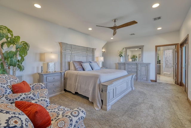4206 Turks Pt, Galveston, TX 77554 - bedroom with light colored carpet, recessed lighting, and visible vents