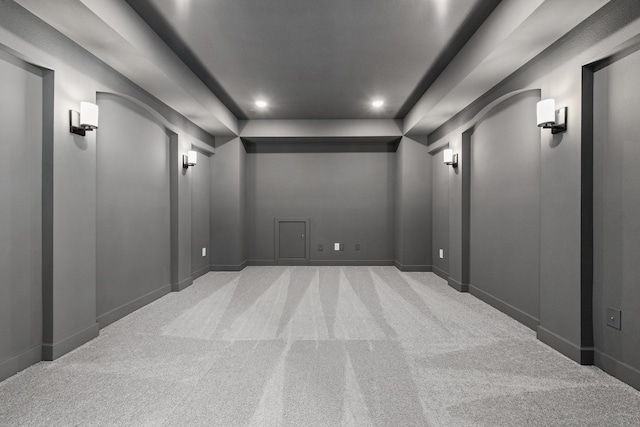 8407 Sheffields Leader, Fulshear, TX 77441 - cinema featuring carpet flooring, a tray ceiling, and recessed lighting