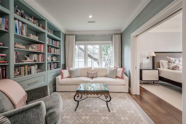 2131 Brentwood Dr, Houston, TX 77019 - living room featuring ornamental molding and wood finished floors