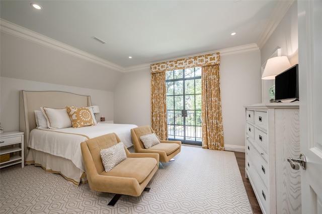 2131 Brentwood Dr, Houston, TX 77019 - bedroom with recessed lighting, crown molding, and access to outside