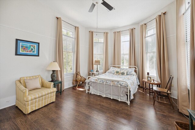 725 Columbus Rd, Sealy, TX 77474 - bedroom featuring multiple windows, dark wood-type flooring, and ceiling fan