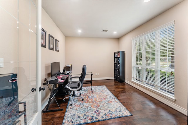 17131 Lumberton Dr, Cypress, TX 77433 - office area with wood finished floors, recessed lighting, baseboards, and french doors