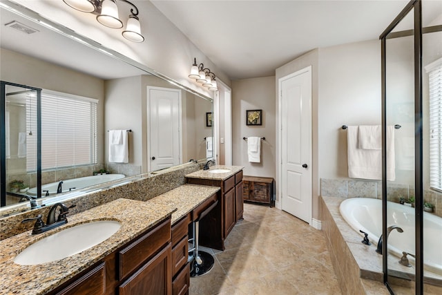 17131 Lumberton Dr, Cypress, TX 77433 - full bath featuring vanity, a bath, and tile patterned floors