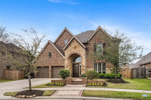 17131 Lumberton Dr, Cypress, TX 77433 - traditional-style house featuring concrete driveway, brick siding, stone siding, and a garage