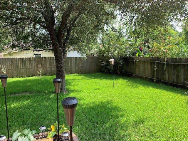 view of yard with a fenced backyard