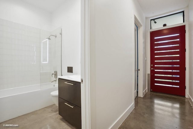1035 Rutland St, Houston, TX 77008 - bathroom featuring vanity, concrete floors, shower / bathtub combination, and toilet