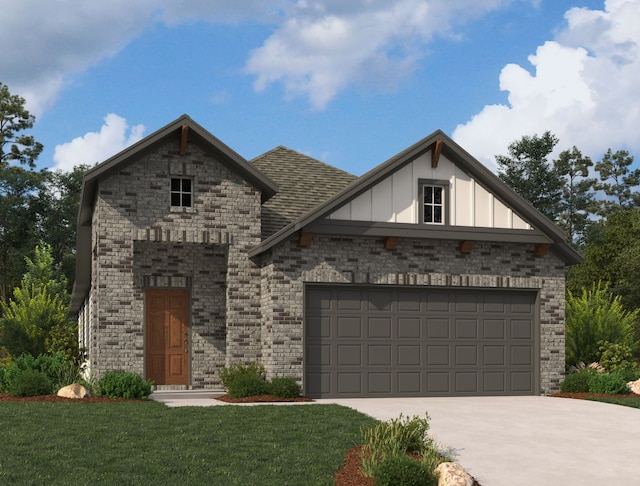 19122 Hazel Firs Ln, Magnolia, TX 77355 - view of front of property with driveway, board and batten siding, an attached garage, a front yard, and a shingled roof