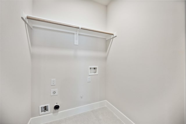 laundry room featuring laundry area, gas dryer hookup, electric dryer hookup, baseboards, and hookup for a washing machine