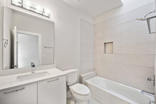 full bath featuring shower / bath combination, vanity, and toilet