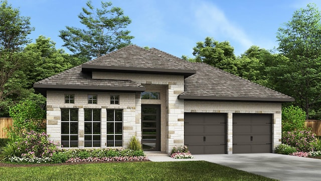 535 Oakview Bend Dr, Montgomery, TX 77316 - view of front facade featuring stone siding, an attached garage, concrete driveway, and roof with shingles