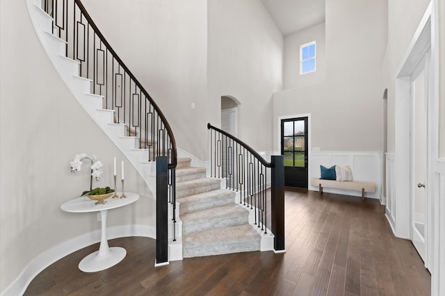 27003 Skiers Crossing Dr, Katy, TX 77493 - entrance foyer featuring healthy amount of natural light, a high ceiling, wood-type flooring, and stairs