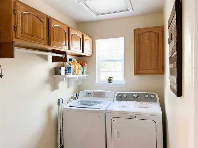 518 Lcr 902, Jewett, TX 75846 - laundry area featuring separate washer and dryer, attic access, and cabinet space