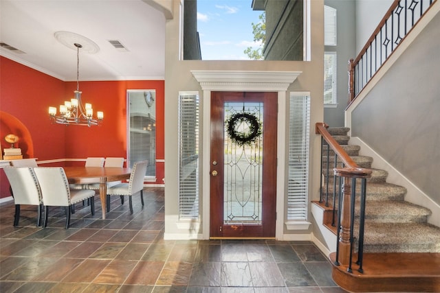 18719 Rusty Anchor Ct, Humble, TX 77346 - foyer entrance featuring a wealth of natural light, visible vents, and an inviting chandelier